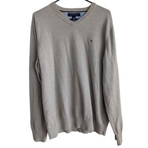 Tommy Hilfiger Men's Extra Large Beige Knit V Neck Long Sleeve‎ Sweater